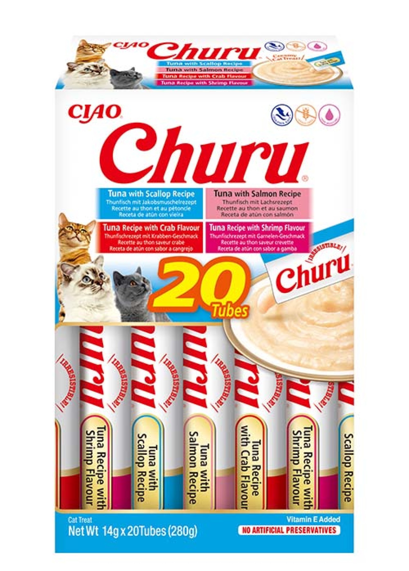CIAO Churu pour chats Purée Multipack Thon et fruits de mer - 20 pièces