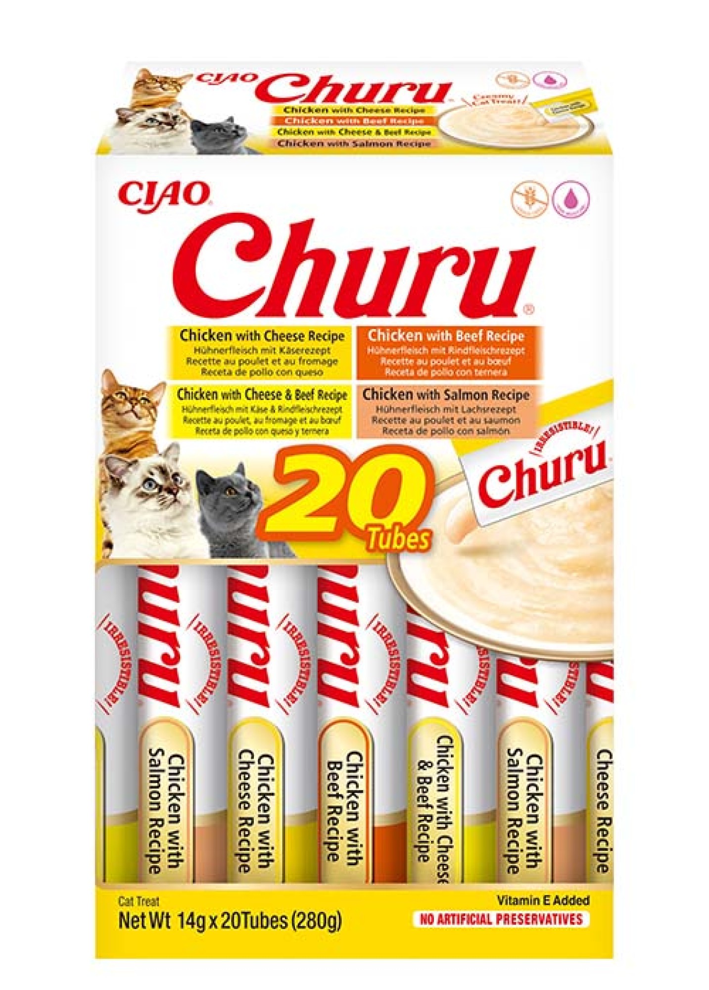CIAO Churu pour chats Purée Multipack Poulet et Bœuf - 20 pièces