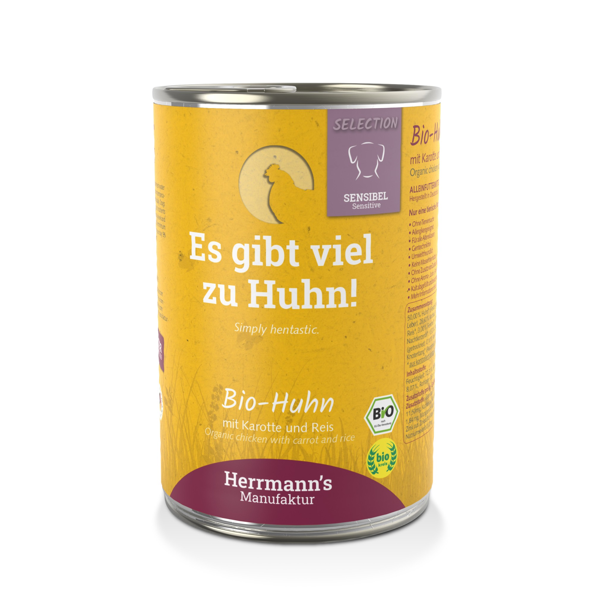 Herrmann's Selection Sensitive pour chiens Bio Poulet avec carotte 400 gr. - par 6 pièces