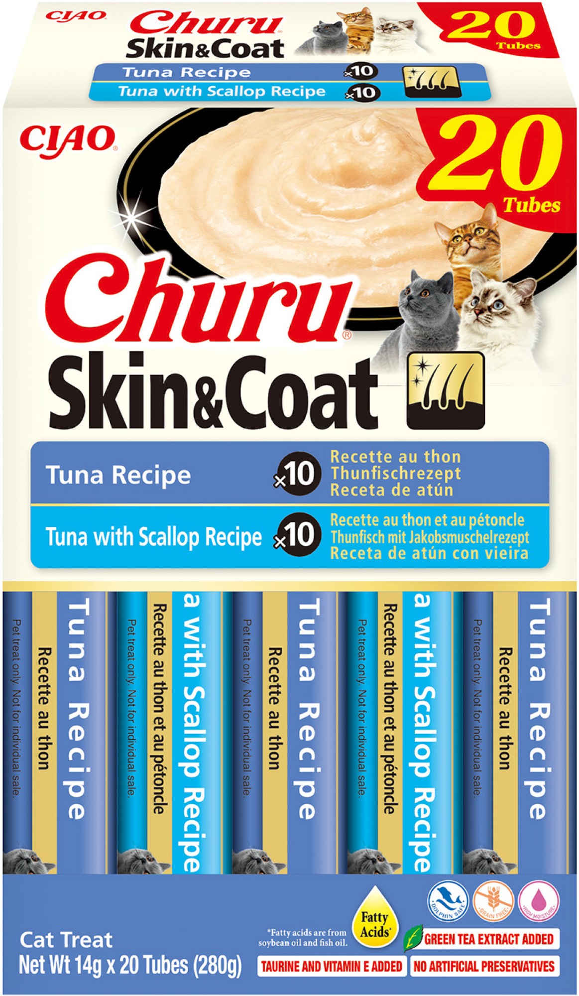CIAO Churu Skin & Coat pour chats Purée Multipack de Thon - 20 pièces
