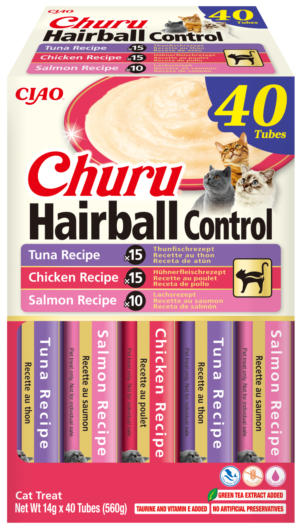 CIAO Churu Hairball pour chats Purée Multipack - 40 pièces