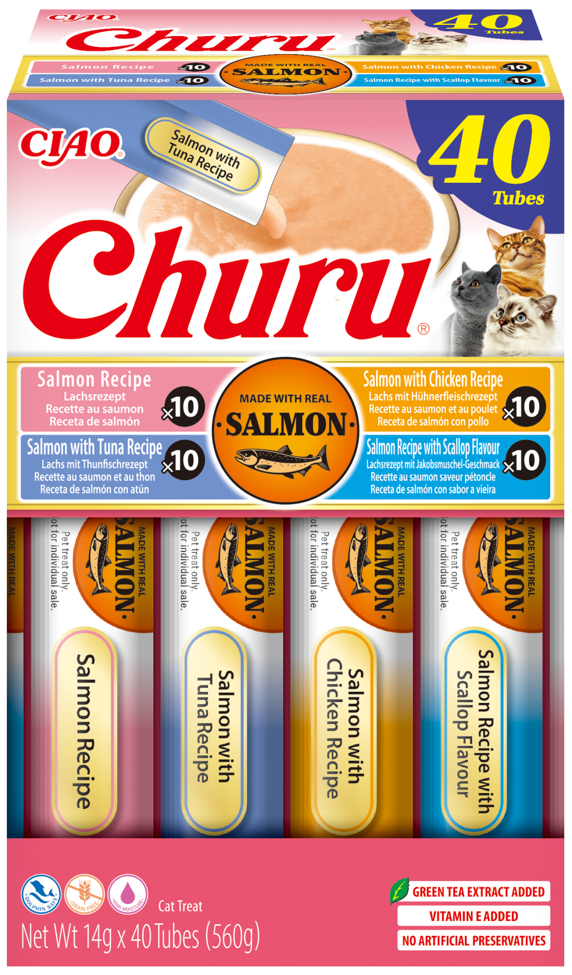 CIAO Churu pour chats Purée Multipack Saumon - 40 pièces