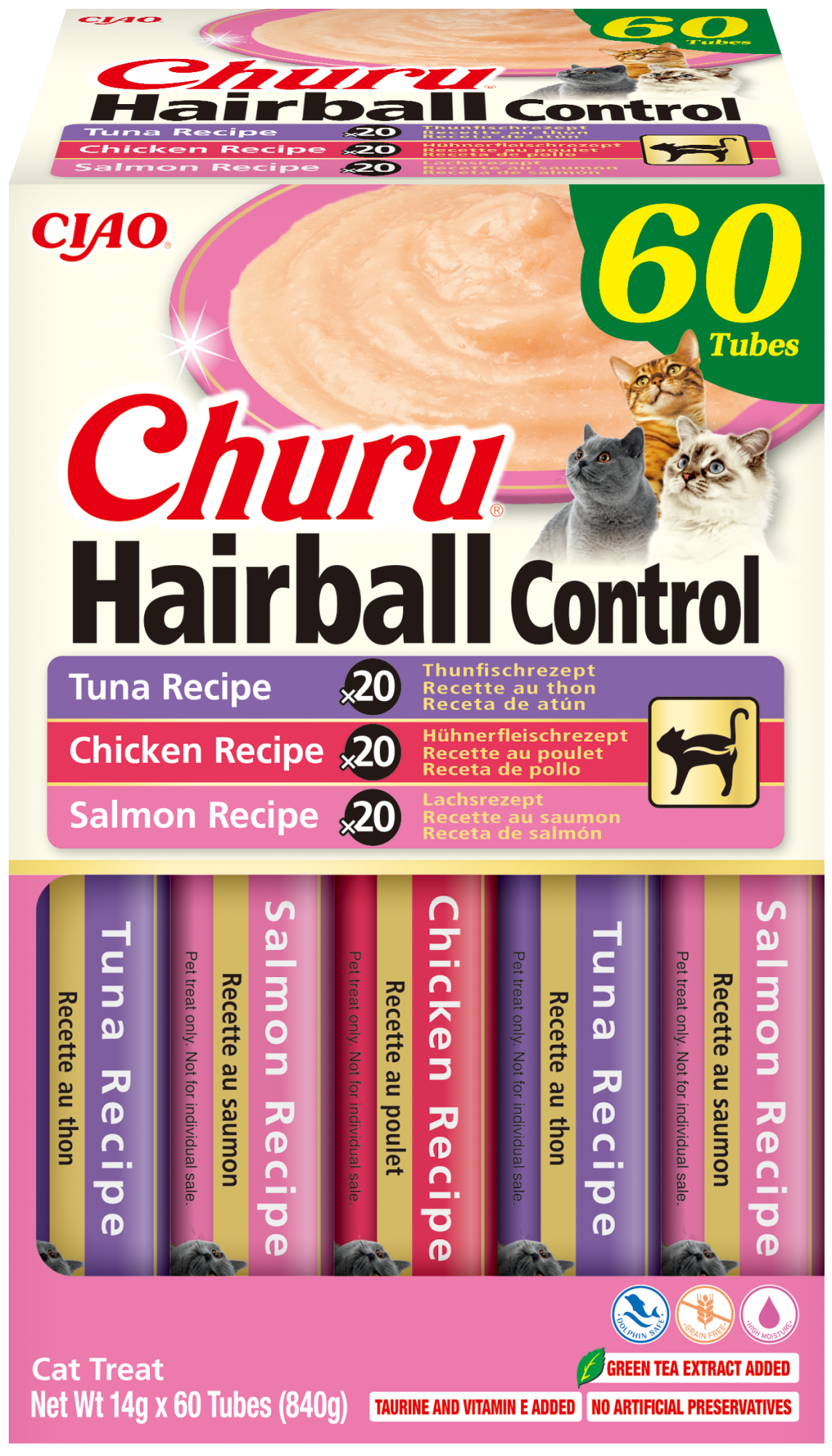 CIAO Churu Hairball pour chats Purée Multipack - 60 pièces