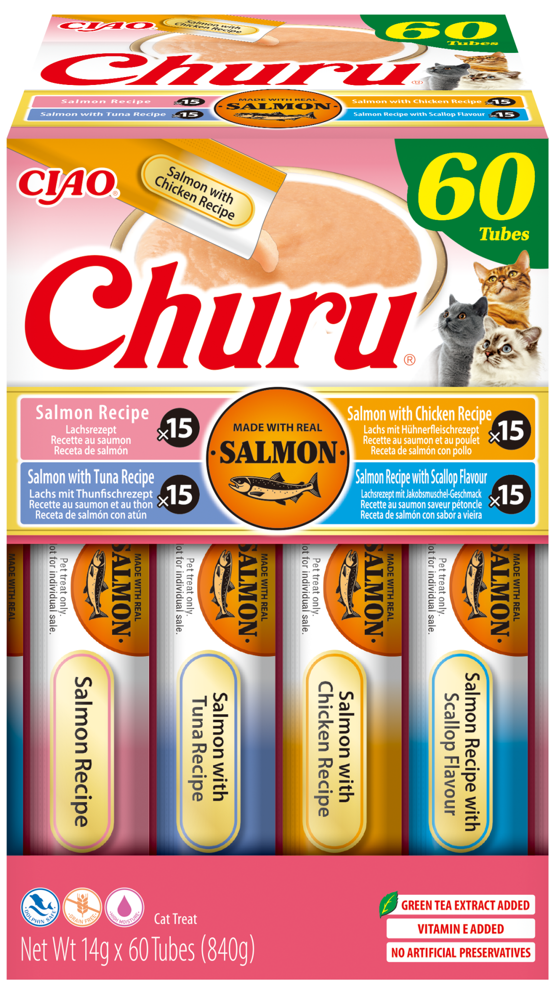 CIAO Churu pour chats Purée Multipack Saumon - 60 pièces