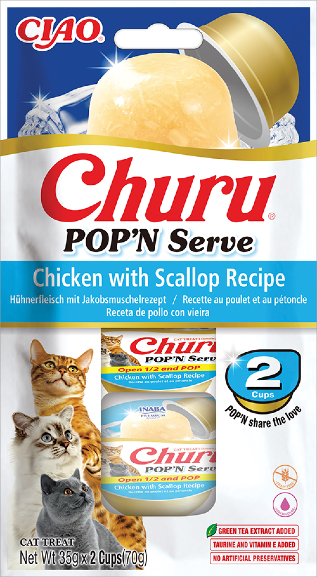 CIAO Churu POP'N Serve pour chats Poulet aux Coquilles Saint-Jacques
