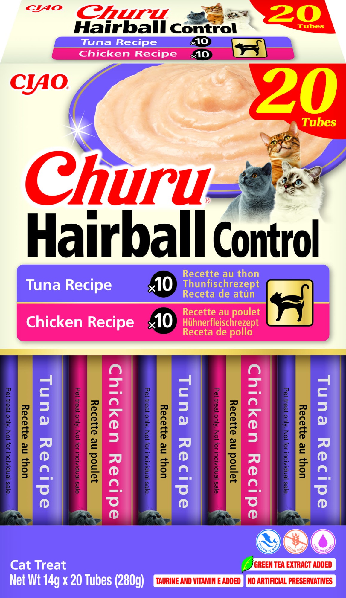 CIAO Churu Hairball pour chats Purée Multipack - 20 pièces