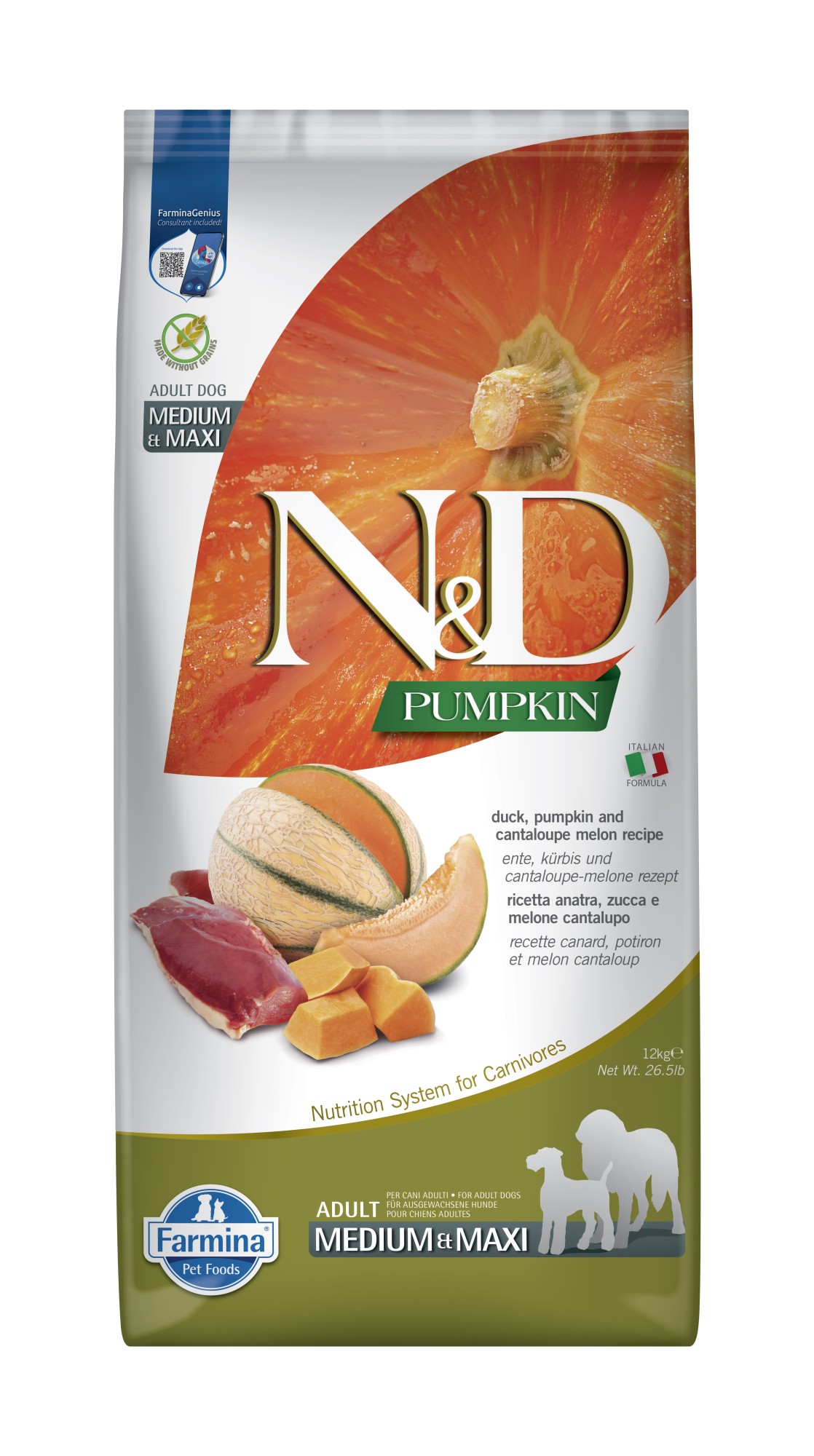 N&D Pumpkin Hundefutter Ente medium/maxi 12 kg