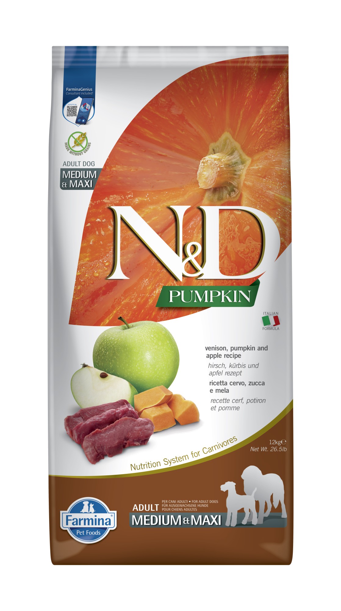 N&D Pumpkin Hundefutter Hirsch medium/maxi 12 kg