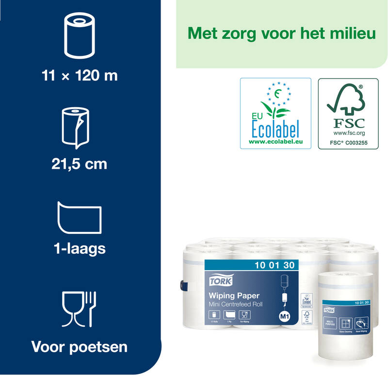 0071340_tork-100130-mini-handdoekrol-mini-centerfeedrol-1-laags-120mtr-hulsloos-pak-11-rol
