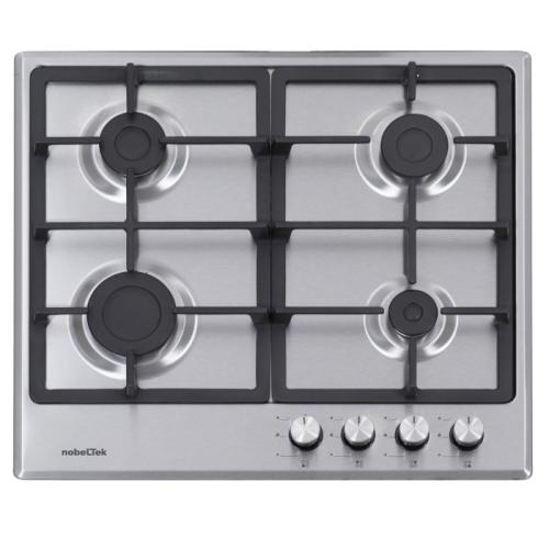 Plita incorporabila Nobeltek NHBG-6400IXF, gaz, aprindere electrica, gratar fonta, inox