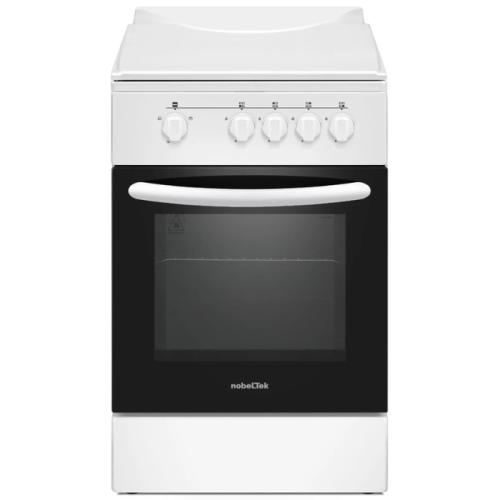 Aragaz pe gaz NobeLTek NLT 5551A/G1, 4 arzatoare, dispozitiv siguranta plita, dispozitiv siguranta cuptor, usa dubla, latime 50 cm, alb