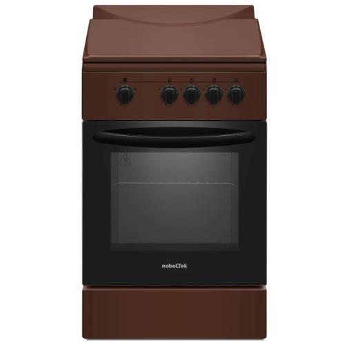 Aragaz pe gaz NobeLTek NLT 5551M/G1, 4 arzatoare, dispozitiv siguranta cuptor, usa dubla, latime 50 cm, maro