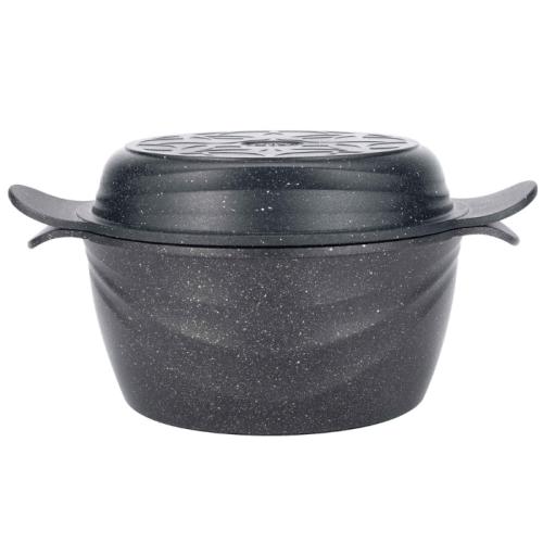 Oala Neoklein CS24-Black 2in1, cu capac ce poate fi folosit ca tigaie grill, 24 cm, 4.4 L, aluminiu turnat, invelis anti-aderent, Negru