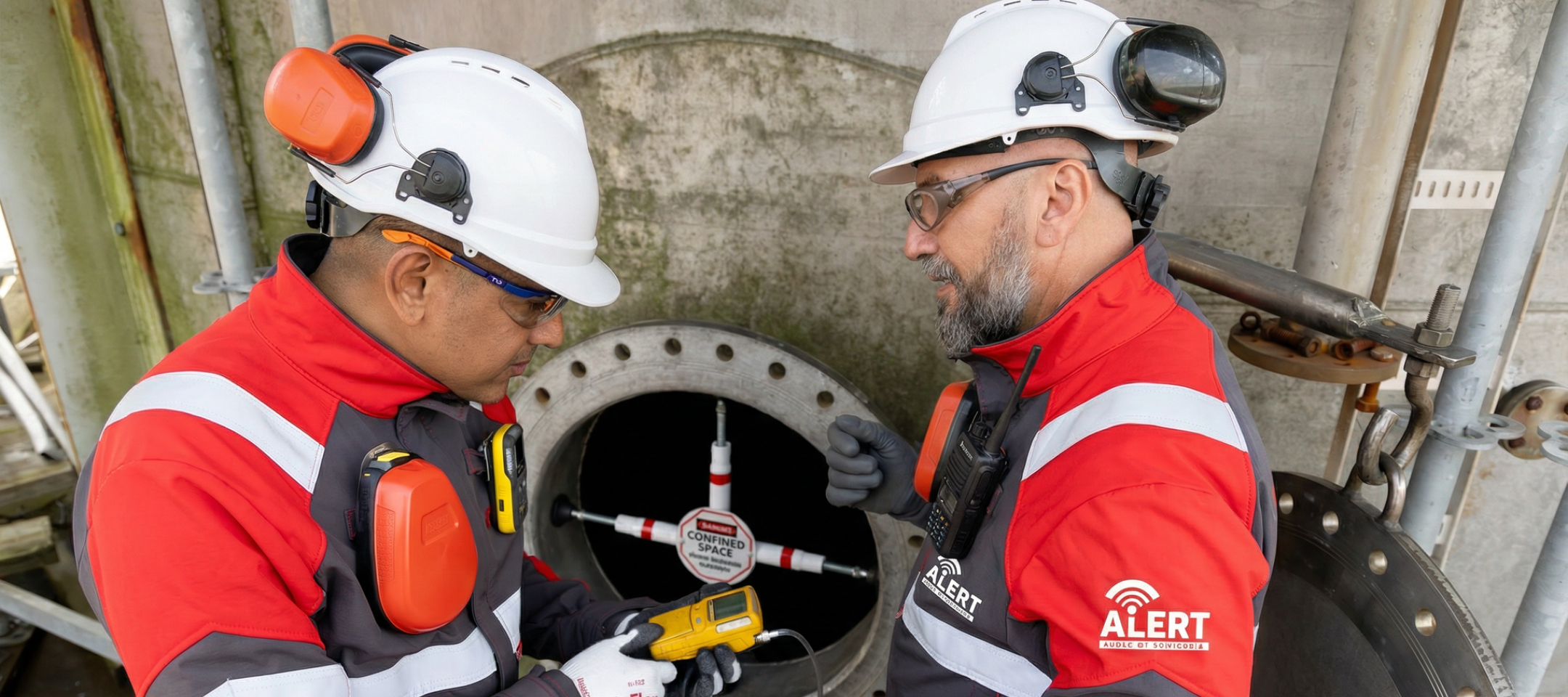 Gedetacheerd veiligheidspersoneel met gasmeetapparatuur