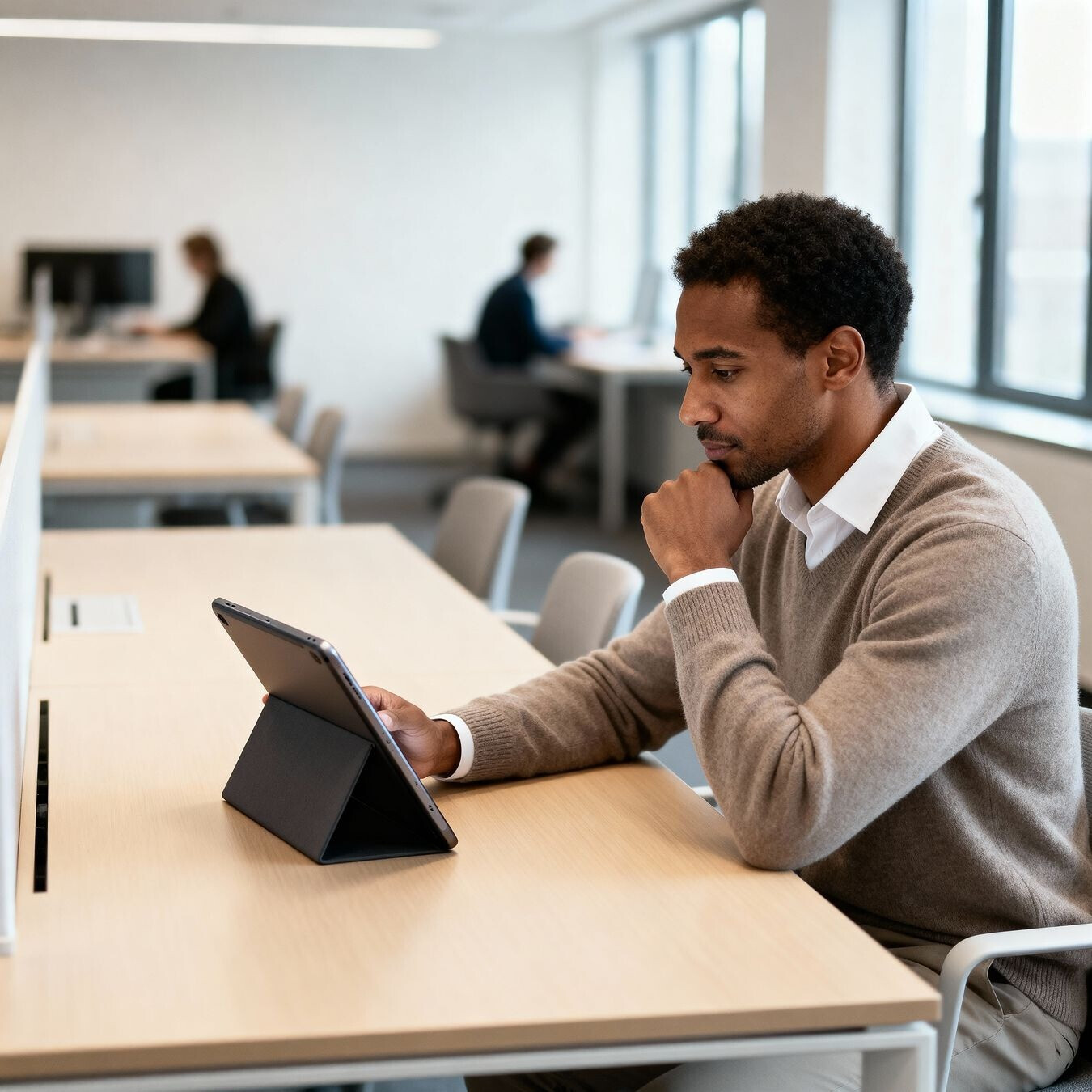 Medewerker volgt BHV Replay op een tablet en oefent online met realistische BHV-scenario’s.