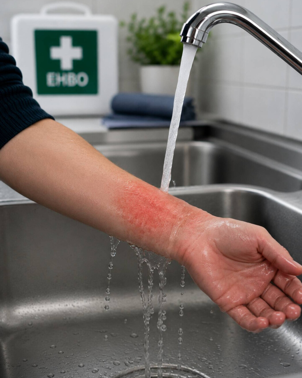 Brandwond wordt gekoeld met lauw water