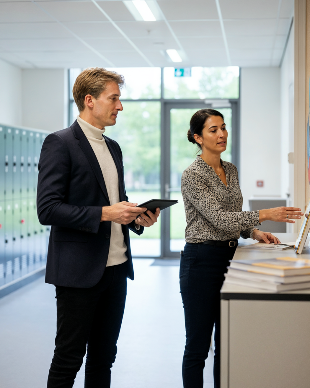 Werkgever en medewerkers overleggen over gezond en veilig werken binnen hun organisatie.