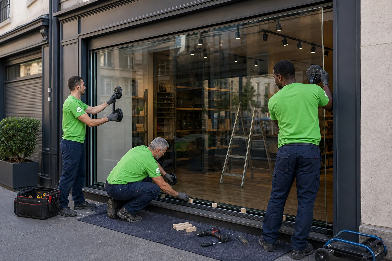 Remplacement d'une vitrine de magasin