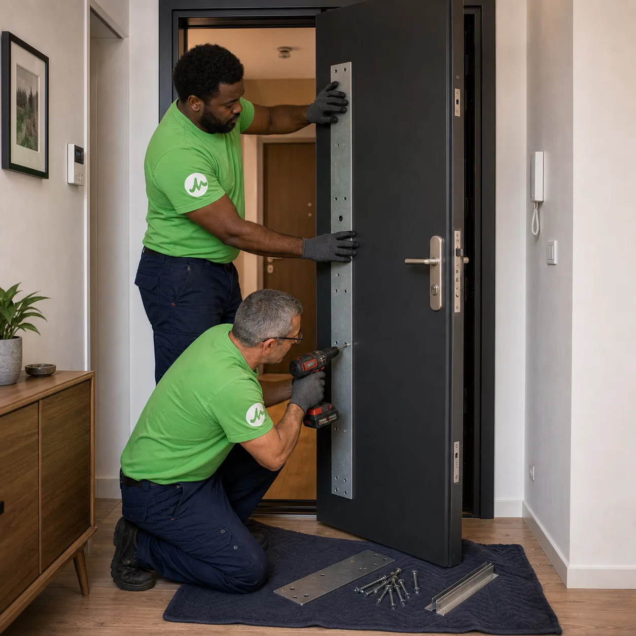 Renforcement ou blindage d'une porte