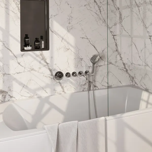 BRAUER Edition thermostatische inbouw badkraan SET 02 met uitloop en 3-standen handdouche en doucheslang en wandaansluitbocht