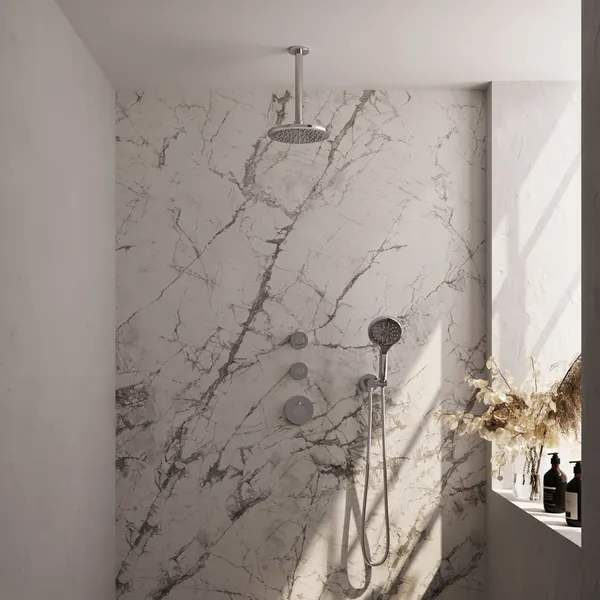BRAUER Edition thermostatische inbouw regendouche SET 11 met 20 cm douchekop en plafondarm en 3-standen handdouche en doucheslang en wandaansluitbocht