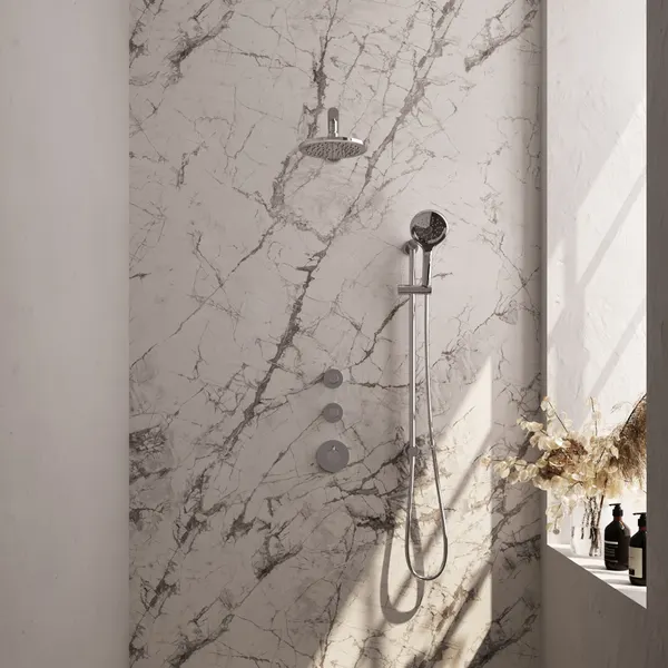 BRAUER Edition thermostatische inbouw regendouche SET 19 met 20 cm douchekop en rechte muurarm en 3-standen handdouche en doucheslang en geïntegreerde glijstang