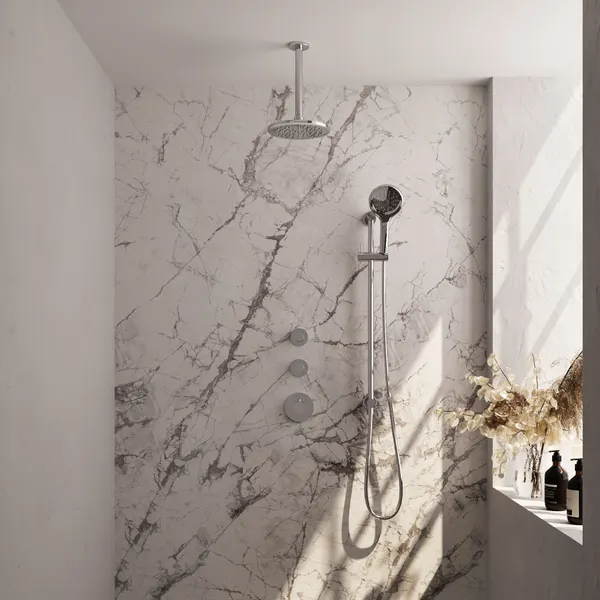 BRAUER Edition thermostatische inbouw regendouche SET 23 met 20 cm douchekop en plafondarm en 3-standen handdouche en doucheslang en geïntegreerde glijstang