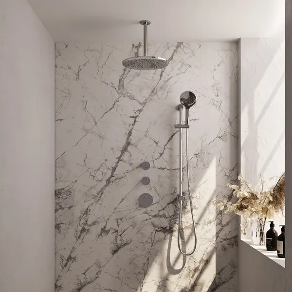 BRAUER Edition thermostatische inbouw regendouche SET 24 met 30 cm douchekop en plafondarm en 3-standen handdouche en doucheslang en geïntegreerde glijstang