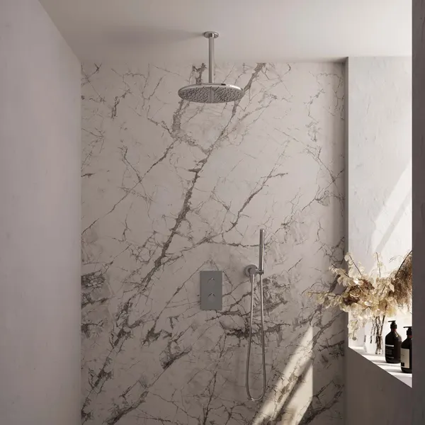 BRAUER Edition thermostatische inbouw regendouche 3-weg rechthoekig SET 30 met 30 cm douchekop en plafondarm en staaf handdouche en doucheslang en wandaansluitbocht