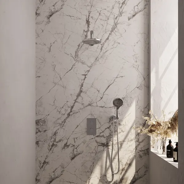 BRAUER Edition thermostatische inbouw regendouche 3-weg rechthoekig SET 31 met 20 cm douchekop en rechte muurarm en 3-standen handdouche en doucheslang en wandaansluitbocht