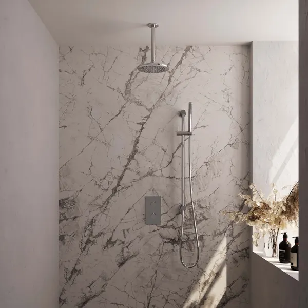 BRAUER Edition thermostatische inbouw regendouche 3-weg rechthoekig SET 41 met 20 cm douchekop en plafondarm en staaf handdouche en doucheslang en geïntegreerde glijstang