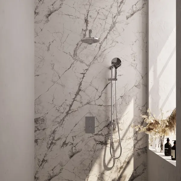 BRAUER Edition thermostatische inbouw regendouche 3-weg rechthoekig SET 43 met 20 cm douchekop en rechte muurarm en 3-standen handdouche en doucheslang en geïntegreerde glijstang
