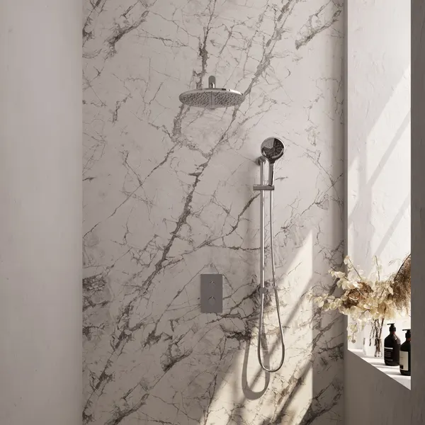 BRAUER Edition thermostatische inbouw regendouche 3-weg rechthoekig SET 44 met 30 cm douchekop en rechte muurarm en 3-standen handdouche en doucheslang en geïntegreerde glijstang