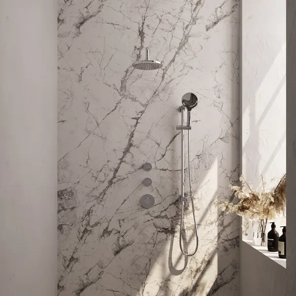 BRAUER Edition thermostatische inbouw regendouche SET 21 met 20 cm douchekop en gebogen muurarm en 3-standen handdouche en doucheslang en geïntegreerde glijstang