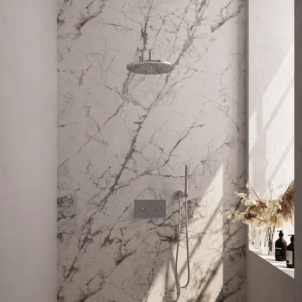 BRAUER Edition thermostatische inbouw regendouche met drukknoppen SET 52 met 30 cm douchekop en gebogen muurarm en staaf handdouche en doucheslang en wandaansluitbocht