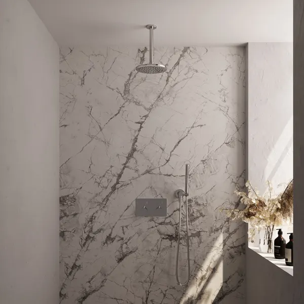 BRAUER Edition thermostatische inbouw regendouche met drukknoppen SET 53 met 20 cm douchekop en plafondarm en staaf handdouche en doucheslang en wandaansluitbocht