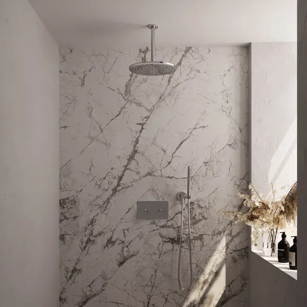 BRAUER Edition thermostatische inbouw regendouche met drukknoppen SET 54 met 30 cm douchekop en plafondarm en staaf handdouche en doucheslang en wandaansluitbocht