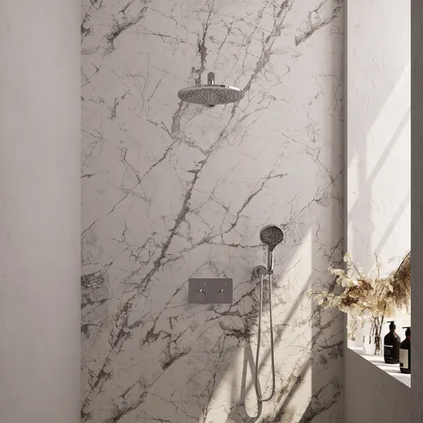 BRAUER Edition thermostatische inbouw regendouche met drukknoppen SET 56 met 30 cm douchekop en rechte muurarm en 3-standen handdouche en doucheslang en wandaansluitbocht