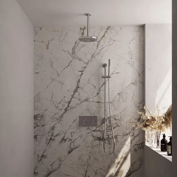 BRAUER Edition thermostatische inbouw regendouche met drukknoppen SET 65 met 20 cm douchekop en plafondarm en staaf handdouche en doucheslang en geïntegreerde glijstang