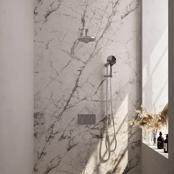 BRAUER Edition thermostatische inbouw regendouche met drukknoppen SET 67 met 20 cm douchekop en rechte muurarm en 3-standen handdouche en doucheslang en geïntegreerde glijstang