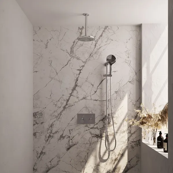 BRAUER Edition thermostatische inbouw regendouche met drukknoppen SET 71 met 20 cm douchekop en plafondarm en 3-standen handdouche en doucheslang en geïntegreerde glijstang