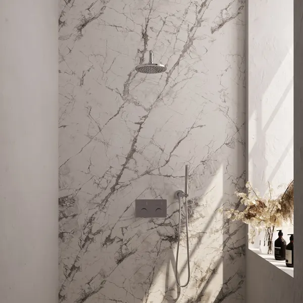 BRAUER Carving thermostatische inbouw regendouche met drukknoppen SET 51 met 20 cm douchekop en gebogen muurarm en staaf handdouche en doucheslang en wandaansluitbocht