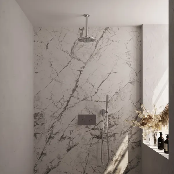 BRAUER Carving thermostatische inbouw regendouche met drukknoppen SET 53 met 20 cm douchekop en plafondarm en staaf handdouche en doucheslang en wandaansluitbocht