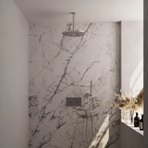 BRAUER Carving thermostatische inbouw regendouche met drukknoppen SET 54 met 30 cm douchekop en plafondarm en staaf handdouche en doucheslang en wandaansluitbocht