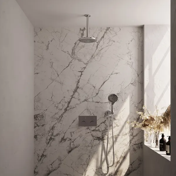 BRAUER Carving thermostatische inbouw regendouche met drukknoppen SET 59 met 20 cm douchekop en plafondarm en 3-standen handdouche en doucheslang en wandaansluitbocht
