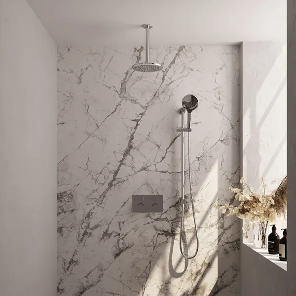 BRAUER Carving thermostatische inbouw regendouche met drukknoppen SET 71 met 20 cm douchekop en plafondarm en 3-standen handdouche en doucheslang en geïntegreerde glijstang