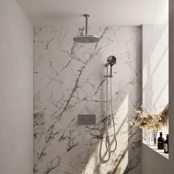 BRAUER Carving thermostatische inbouw regendouche met drukknoppen SET 72 met 30 cm douchekop en plafondarm en 3-standen handdouche en doucheslang en geïntegreerde glijstang
