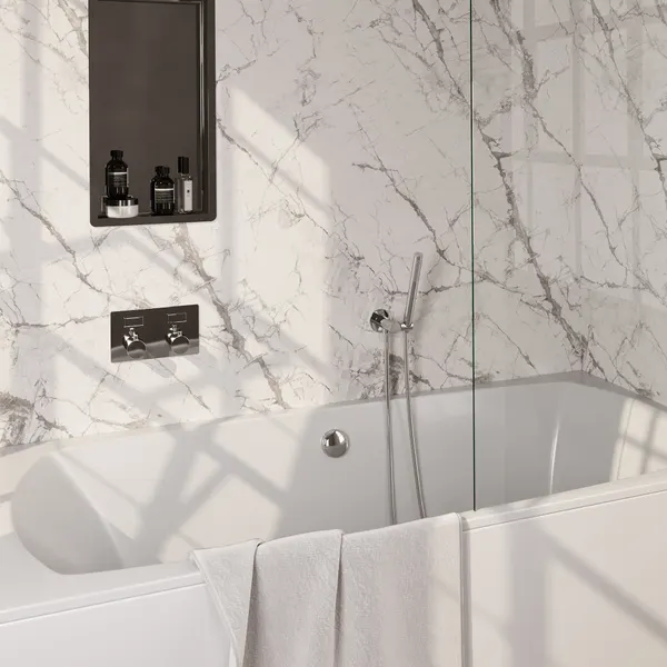 BRAUER Edition thermostatische inbouw badkraan met drukknoppen SET 03 met badvulcombinatie en staaf handdouche en doucheslang en wandaansluitbocht