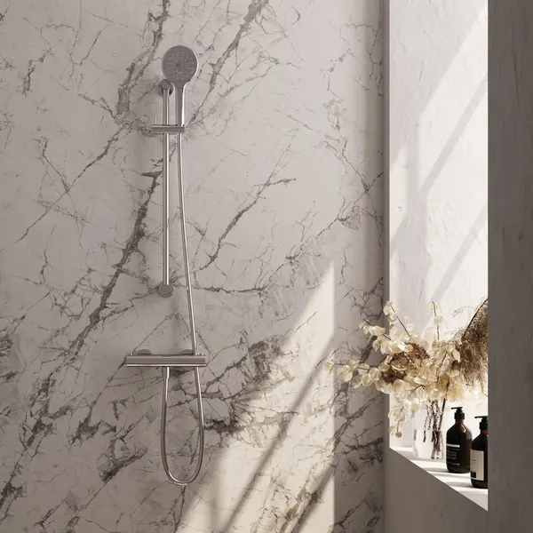 BRAUER Edition opbouw douche thermostaatkraan SET 02 met glijstang en 3-standen handdouche en doucheslang