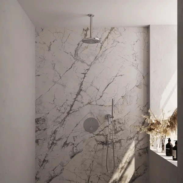 BRAUER Edition thermostatische inbouw regendouche 3-weg rond SET 77 met 20 cm douchekop en plafondarm en staaf handdouche en doucheslang en wandaansluitbocht